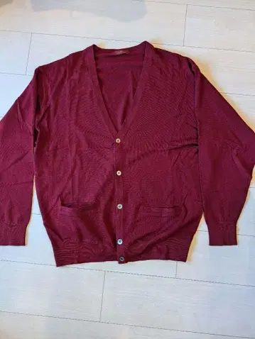남성용 가디건 V넥 모 100% 버건디 LL