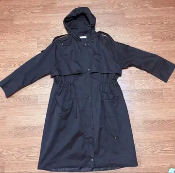 부즈루드 블랙 롱 코트 후드 부착