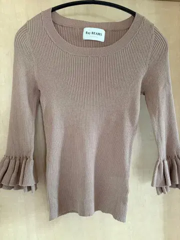 [단시간 착용] Ray BEAMS 베이지 리브 니트 5부 소매