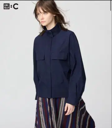 유니클로 C 2025 AW 코튼 스탠드 카라 셔츠 자켓 M 네이비