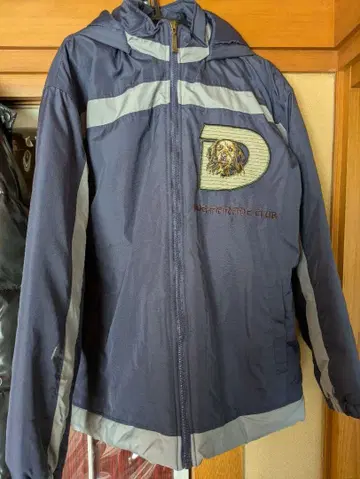 개 자수 후드 부착 나일론 자켓 네이비