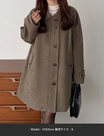 스텐 칼라 체크 무늬 미들 코트 S 사이즈