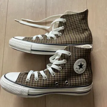 새상품 CONVERSE ALL STAR 브라운 체크 하이컷 스니커즈