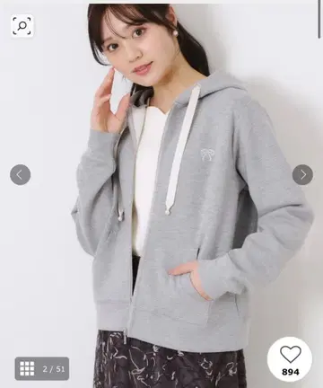 Couture Brooch 새상품 리본 자수 종이상자 ZIP 후디 그레이