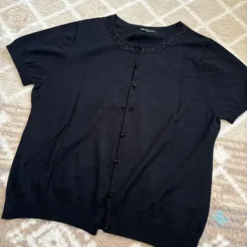 블랙 비즈 장식 반팔 가디건