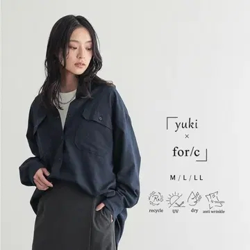 yuki x for/c 속건성 UV 컷 더블 포켓 셔츠 네이비 L