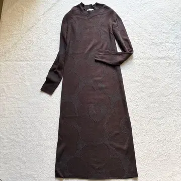 마리메꼬 우니코 니트 원피스 롱 울 혼방 브라운 올 패턴 XS