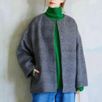 저널 스탠다드 슈퍼 140 비버 노카라 숏코트 36