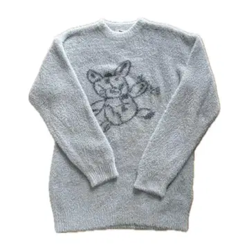 토끼 자수 라이트 그레이 스웨터