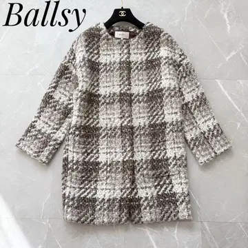 보르지 트위드 체크 알파카 네이비 노카라 미들 코트