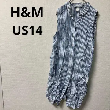 H&M 에이치앤엠 스트라이프 슬리브리스 셔츠 원피스 [ US14 ]