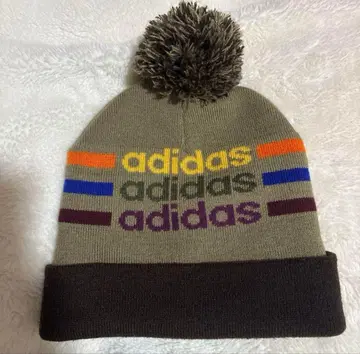 00s 아디다스 봉봉 니트 모자 카키 로고 비니