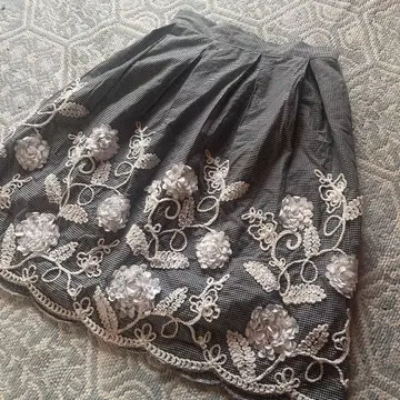 구제 의류 깅엄 체크 자수 스커트