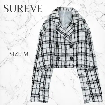 슈 캐주얼 체크 무늬 숏 기장 더블 브레스트 자켓 M