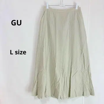 GU 지유 린넨 블렌드 플레어 롱 스커트 L 그린 허리밴딩