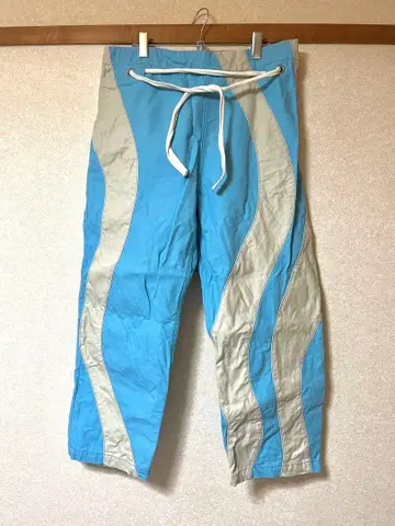 스카이블루/베이지 물결무늬 캐주얼 팬츠 RNA