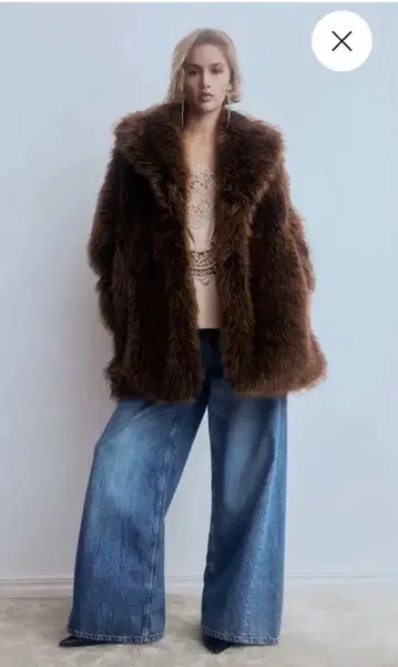 H&M 브라운 퍼 오버사이즈 자켓 L 사이즈