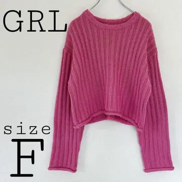 그레일 [ F ] 리브 니트탑 핑크 계열 심플 숏 기장 긴팔