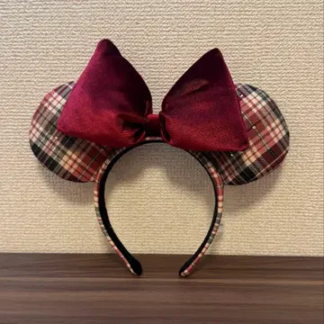 머리띠 빨간색 리본 체크 무늬