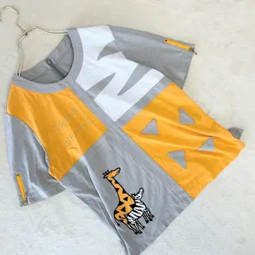 마담 빈 이마리 면 100% 애니멀 무늬 절개 디자인 반팔 티셔츠 M