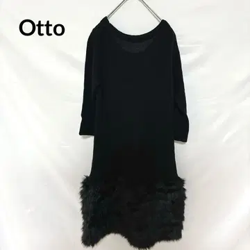 Otto 인조 모피 니트 원피스 M 7부 소매 블랙 울 혼방
