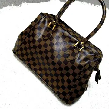 체크 무늬 핸드백 브라운/