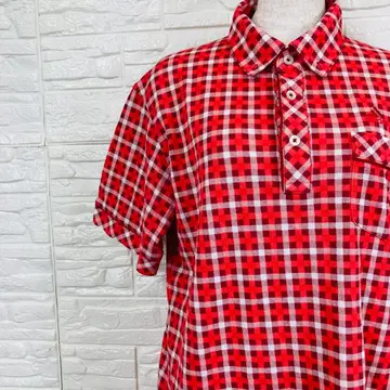 아디다스 피케 셔츠 M 체크 무늬 반팔 골프웨어 [1987 19]