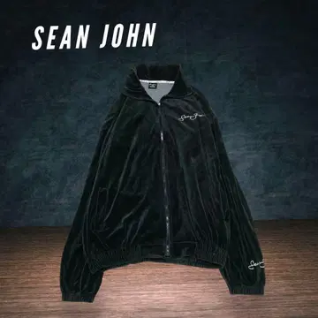 새상품급 션 존 벨로아 자켓 y2k 블랙 로고 XL 저지