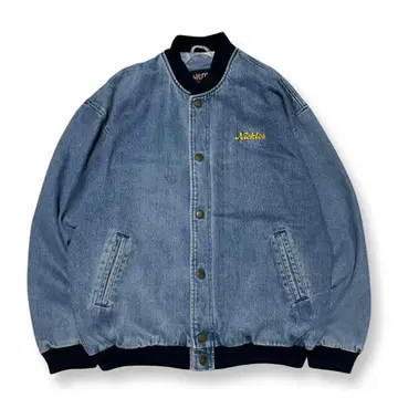 90s 힐튼 데님 자켓 인디고 블루 안감 체크 XL