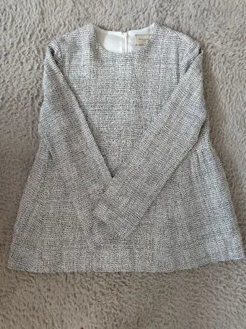 믹스 트위드 백 페플럼 블라우스