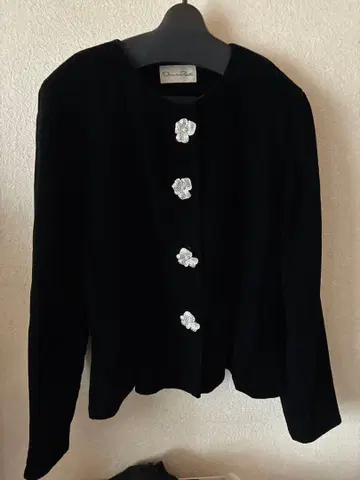 Oscar de la Renta 벨벳 노카라 자켓 블랙