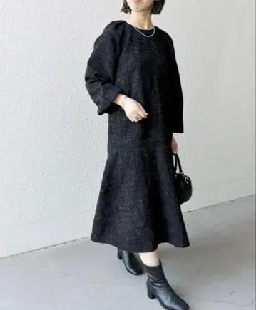 [ 새상품급 ] SHIPS any 트위드 플레어 원피스 블랙 F