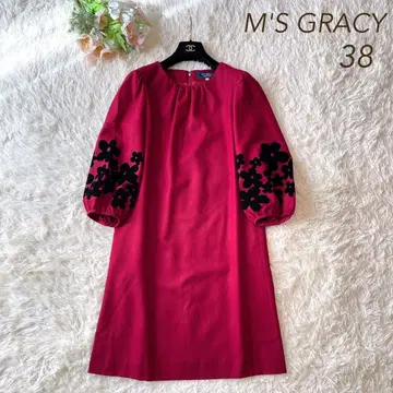 컨디션 최상 M'S GRACY 플로키 백리본 원피스 레드 38