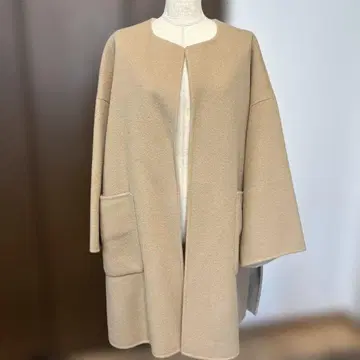 베이지 플리스 코트 오픈 프론트