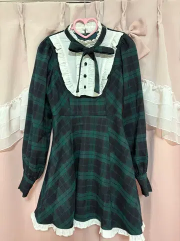 Honey Cinnamon 배색 요크 체크 원피스