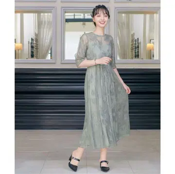 [ 새상품급 ] niana 올리브 그린 백 더블 리본 레이어드 원피스