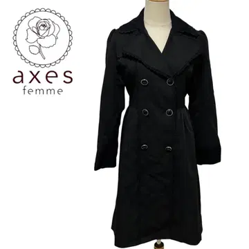 axes femme 블랙 더블 브레스트 롱 코트 레이스 나폴레옹 새상품급