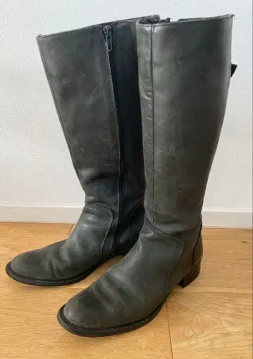 블랙 수입 가죽 롱 부츠 버클 포함