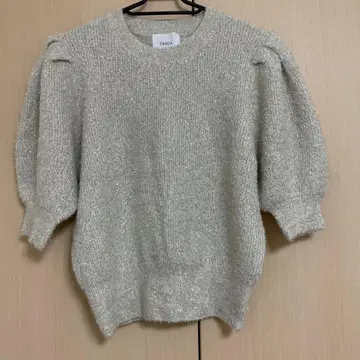 OHGA 니트 퍼프 슬리브 라메 골드