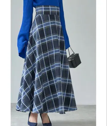 하이웨스트 체크 플레어 스커트