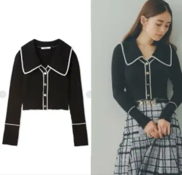 SNIDEL 빅 칼라 크롭 니트 풀오버