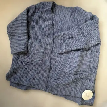 블루 그레이 니트 가디건 포켓 부착