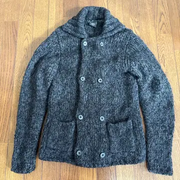 더반 알파카 모 혼방 두꺼운 니트 아우터 블루종 그레이 계열 M