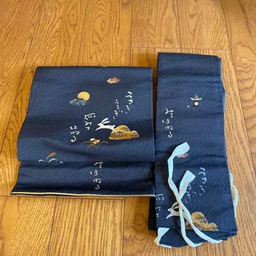 기모노 일본 의류 토끼와 달 무늬 네이비 오비