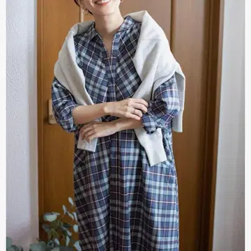 DOORS 넬 체크 A라인 셔츠 원피스