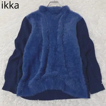 이카 샤기 니트 리브 하이넥 배색 캐주얼 네이비 L