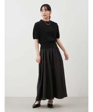 블랙 반팔 니트 원피스 롱 기장