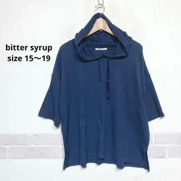 와플 원단 후드티 반팔 다크 네이비 밑단 슬릿 15호~19호 i801