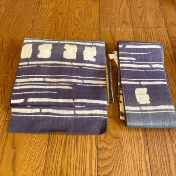 기모노 일본 의류 여름용 보라색과 화이트 스트라이프 무늬 오비