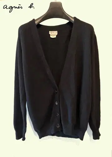 agnes b. 캐시미어 100% 긴팔 가디건 블랙 스코틀랜드제